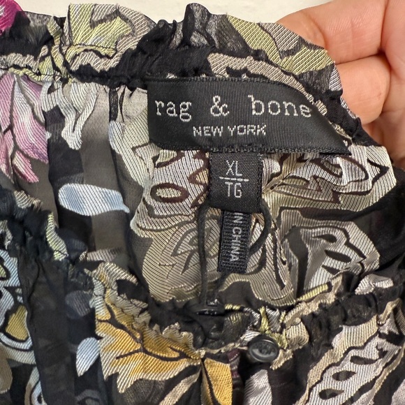 Rag & Bone Sierra Black Floral Silk Off Shoulder Blouse Women's Medium NWT XL - Picture 4 of 6